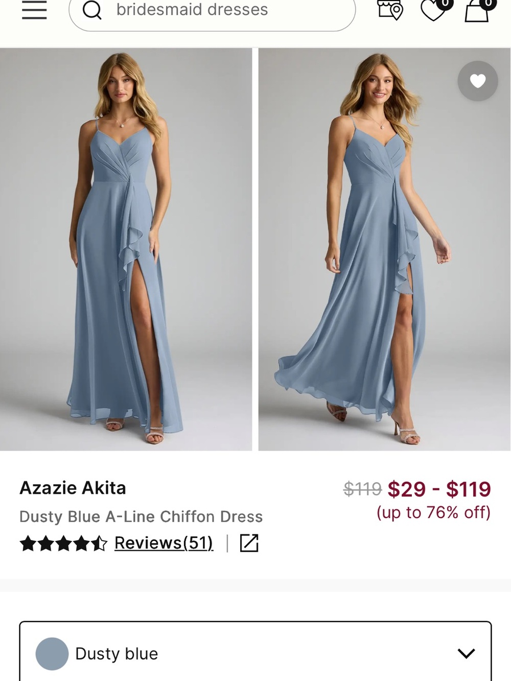 Azazie Dusty Blue Chiffon Maxi Dress with Ruffle Slit